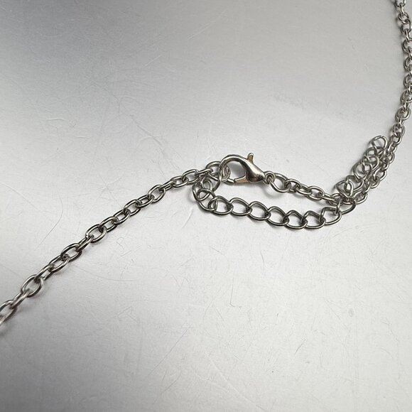 Large Iridescent Teardrop Pendant Necklace with Rhinestone Border - Picture 4 of 6